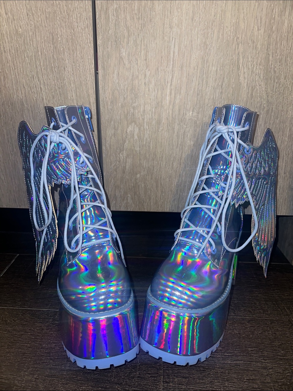 Iridescent Wing Platform Lace-Up Boots - Women - Picture 2 of 8